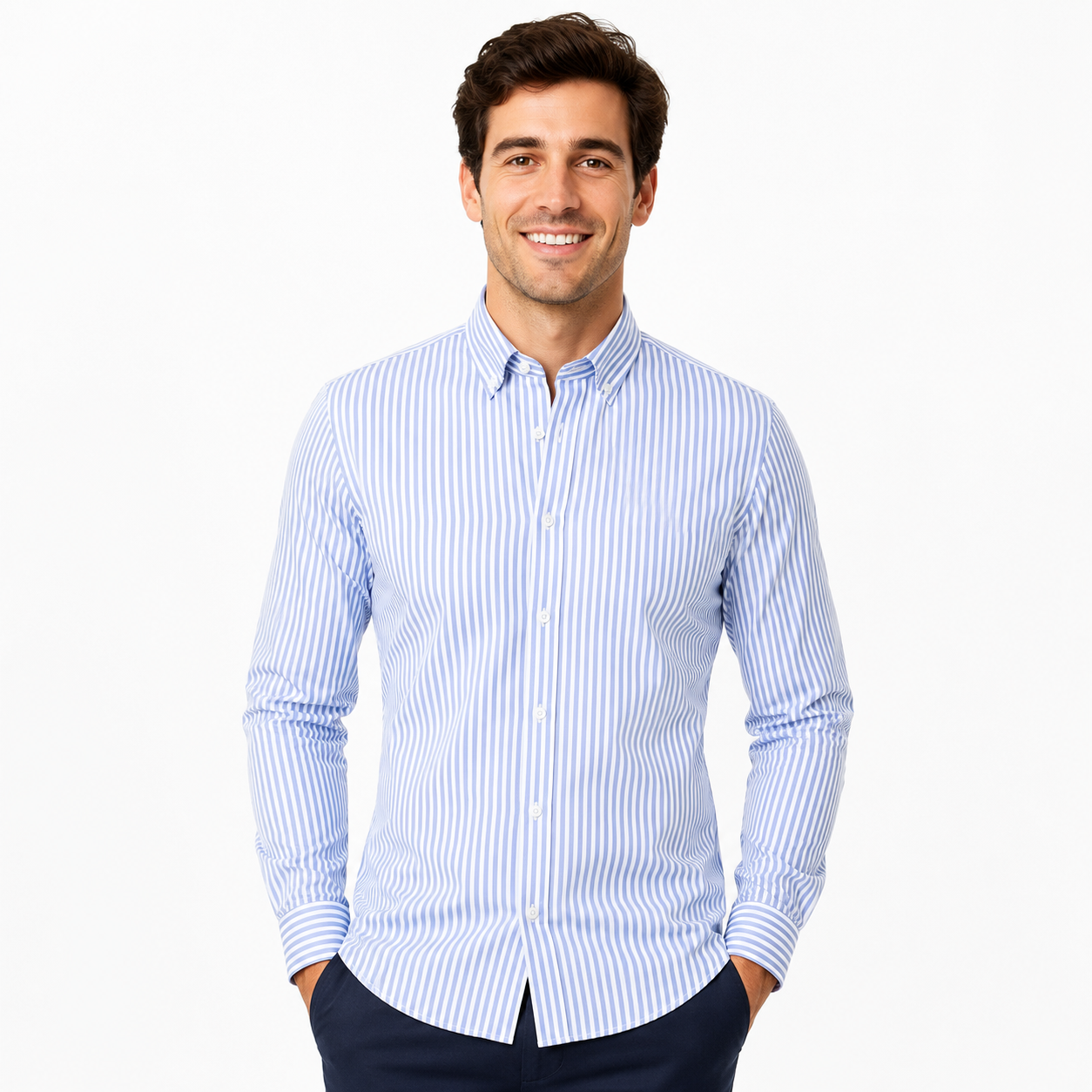 Gestreiftes Herren Langarm Slim Fit Hemd in verschiedenen Farben 3