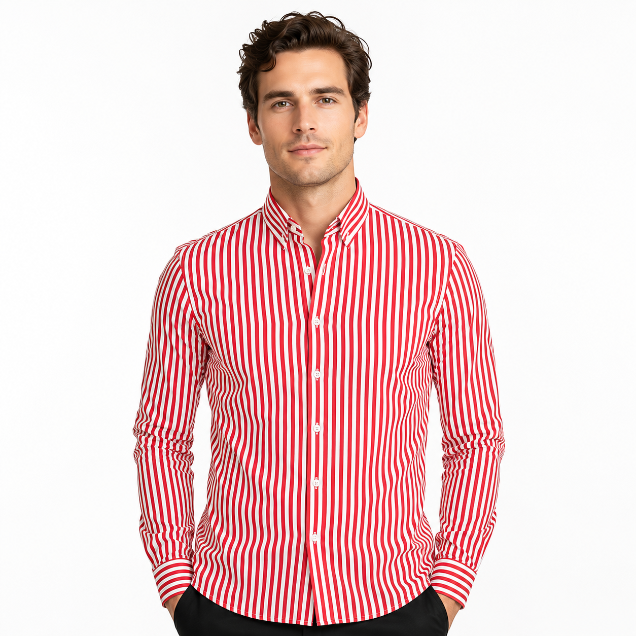 Gestreiftes Herren Langarm Slim Fit Hemd in verschiedenen Farben 4