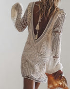 Häkel Spitzenstil Badekleid Beige 2