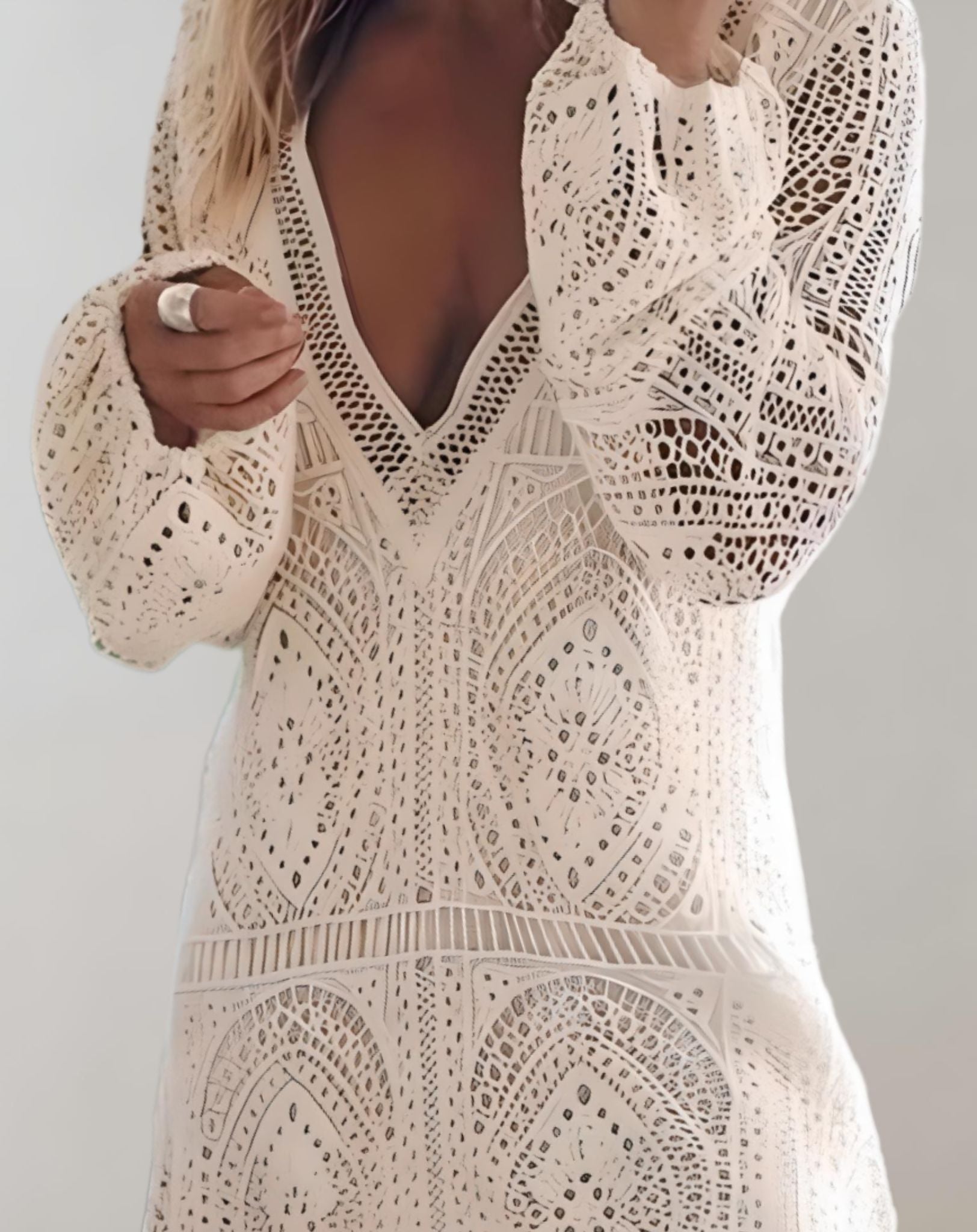 Häkel Spitzenstil Badekleid Beige 3