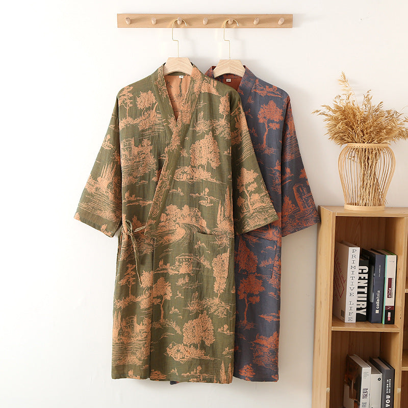 Herren-Kimono-Bademantel in Blau und Grün