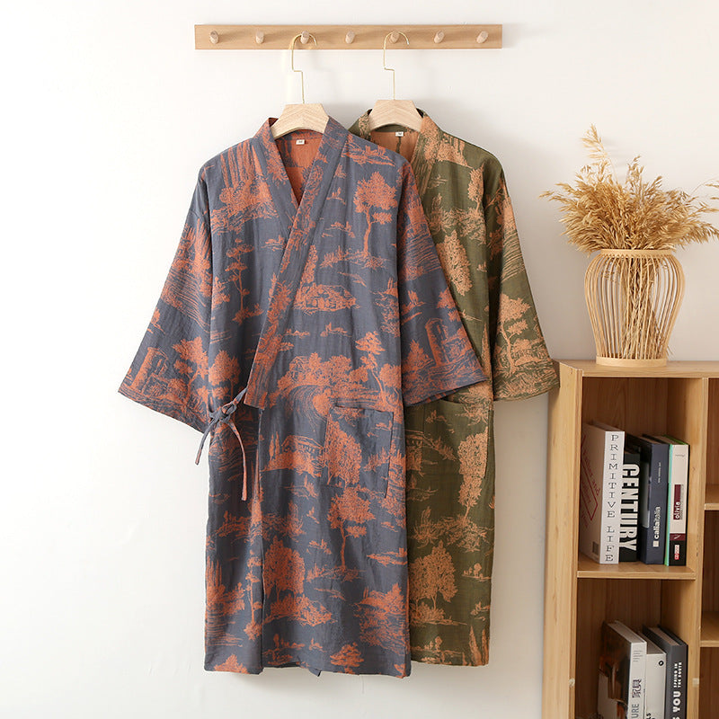 Herren-Kimono-Bademantel in Blau und Grün 2