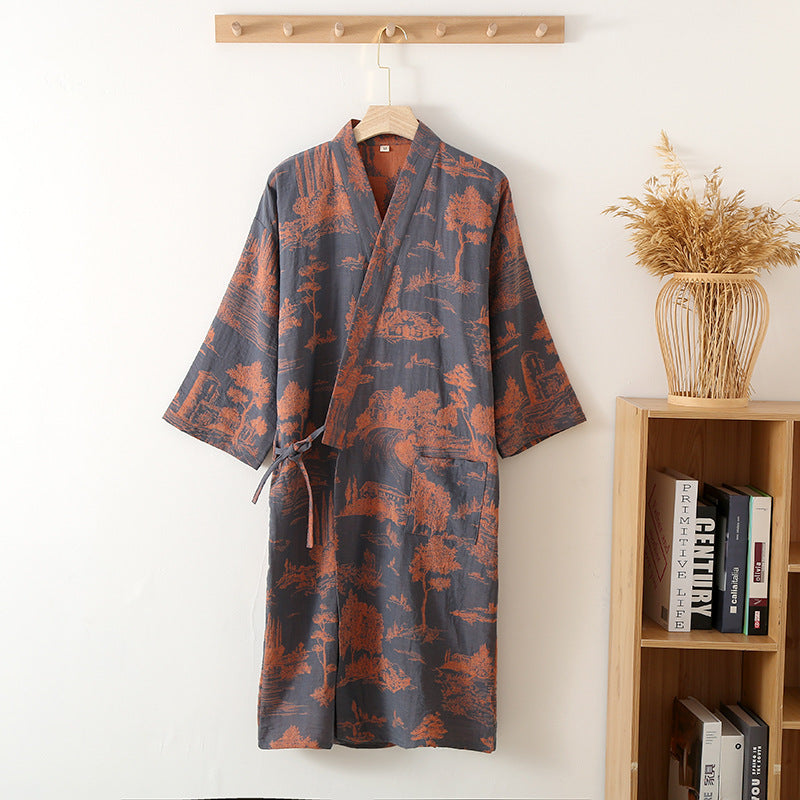 Herren-Kimono-Bademantel in Blau und Grün 3