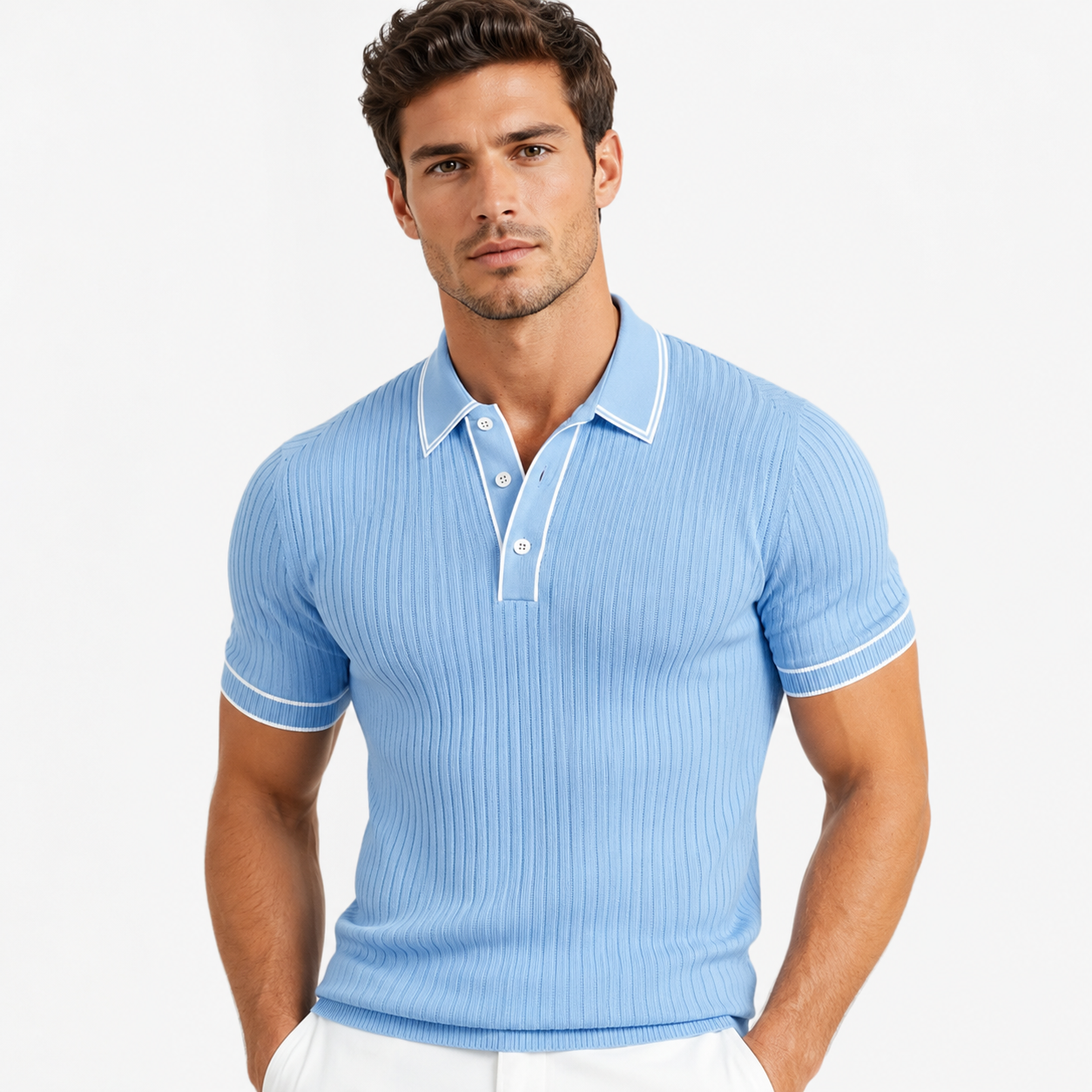 Herren Polohemd Navy mit Rippstruktur 2