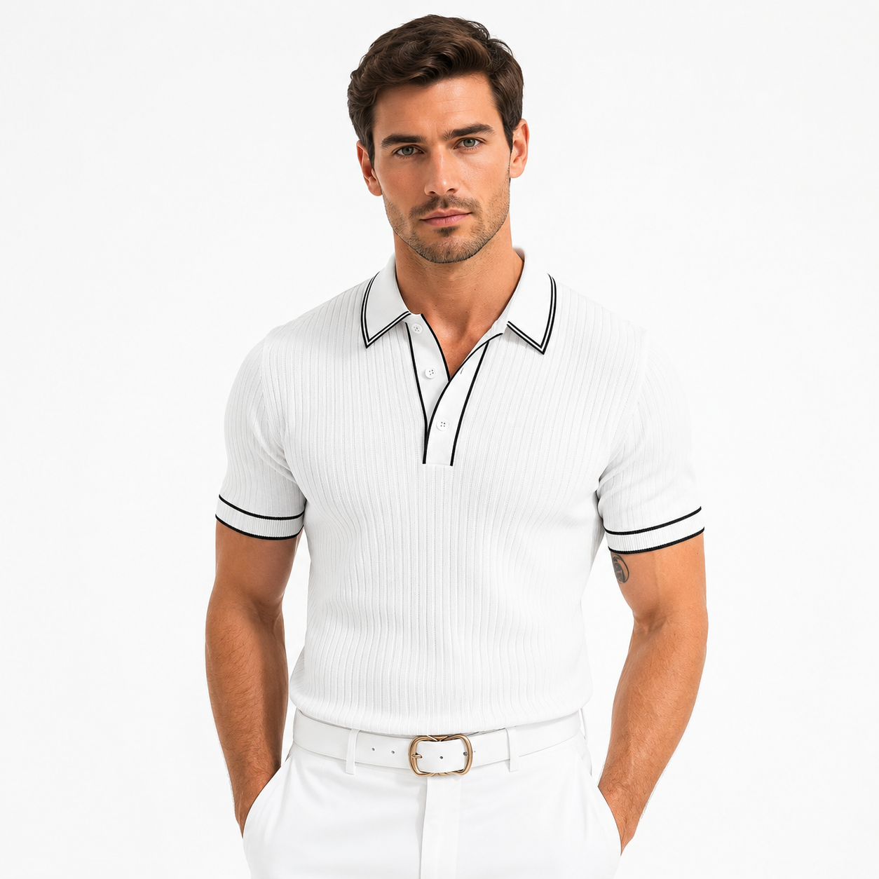 Herren Polohemd Navy mit Rippstruktur 3