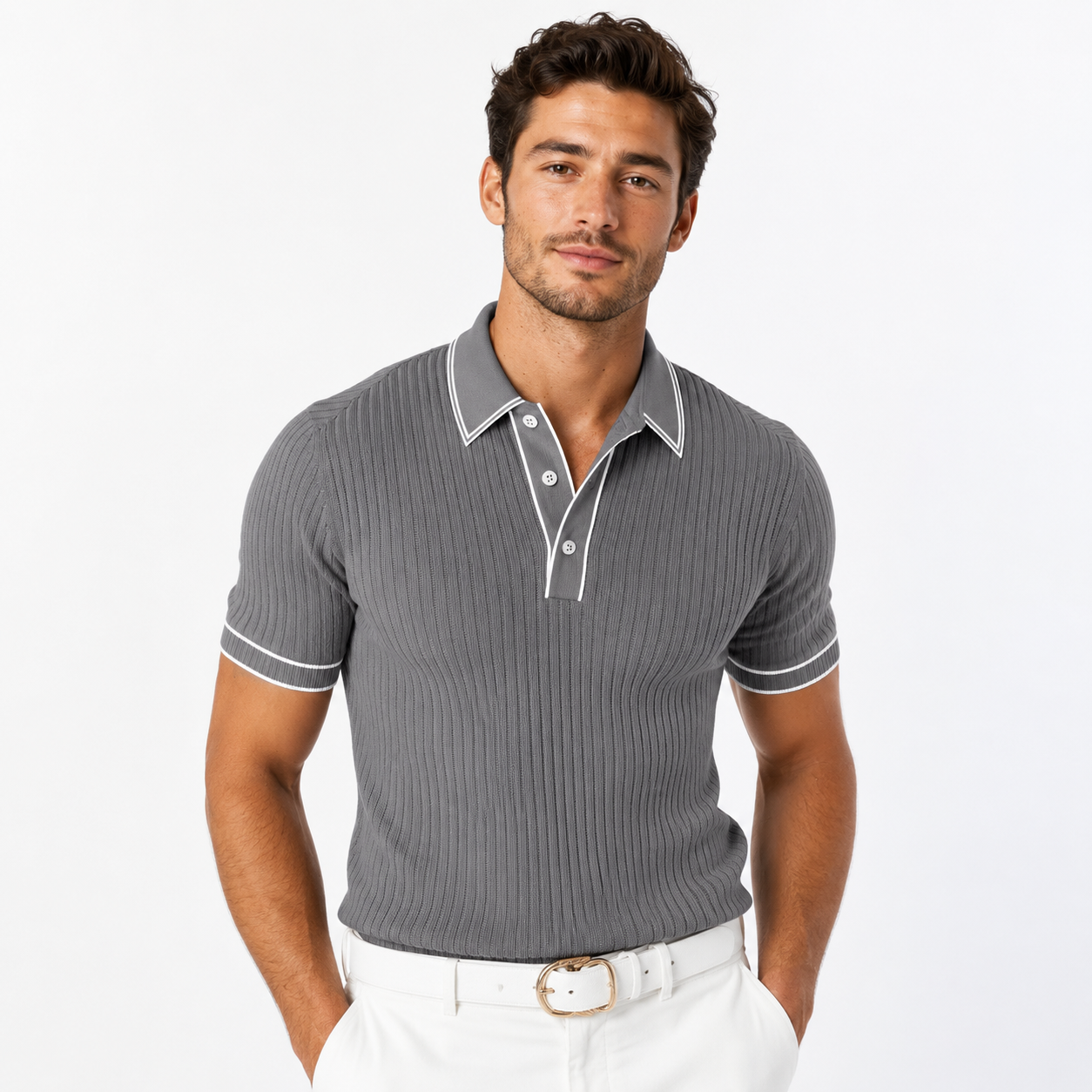 Herren Polohemd Navy mit Rippstruktur 4