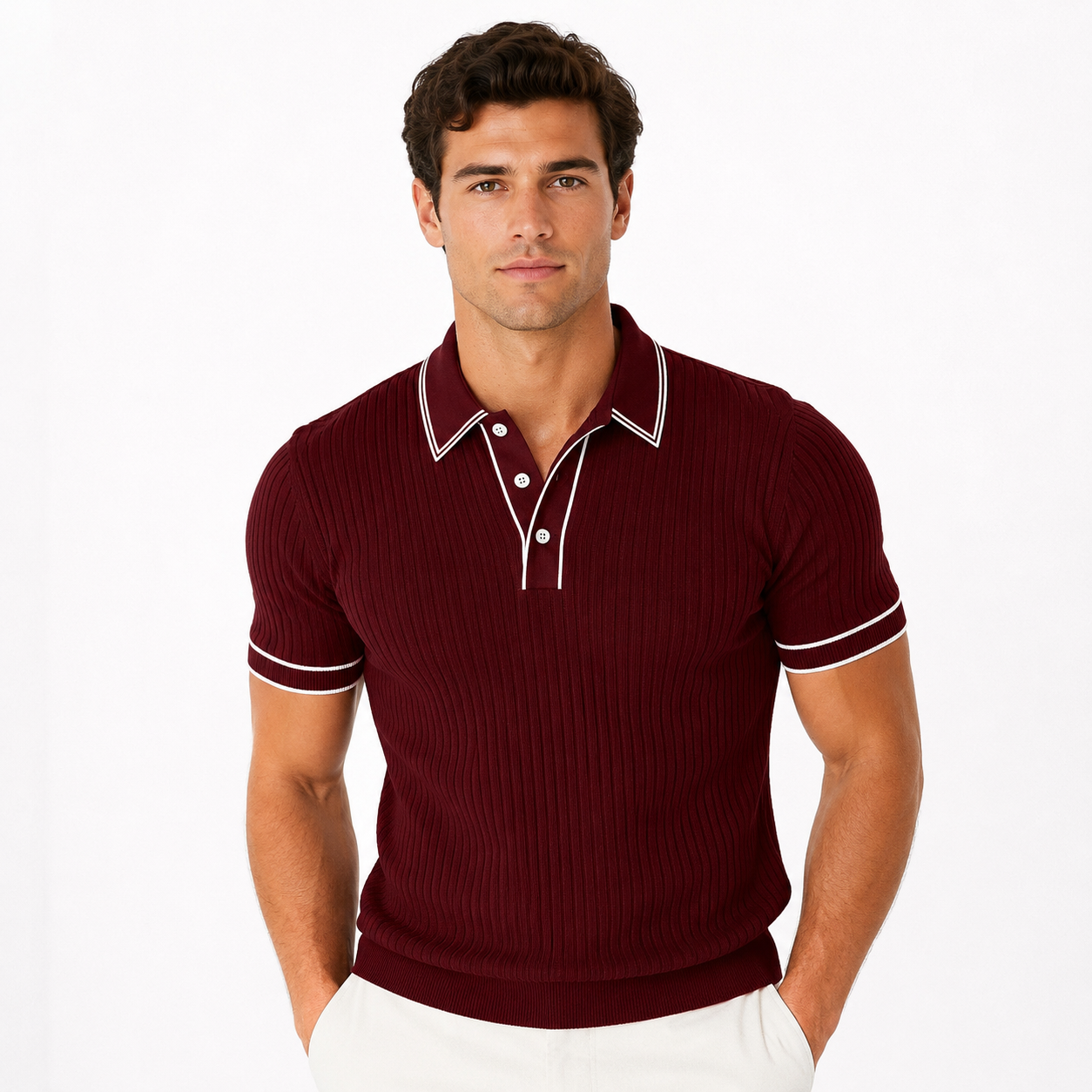 Herren Polohemd Navy mit Rippstruktur 5