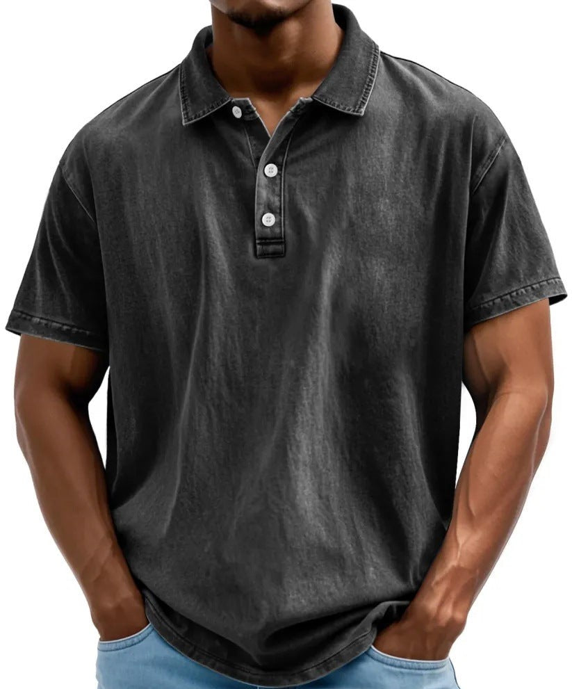 Herren Polohemd in Schwarz mit Vintage-Look
