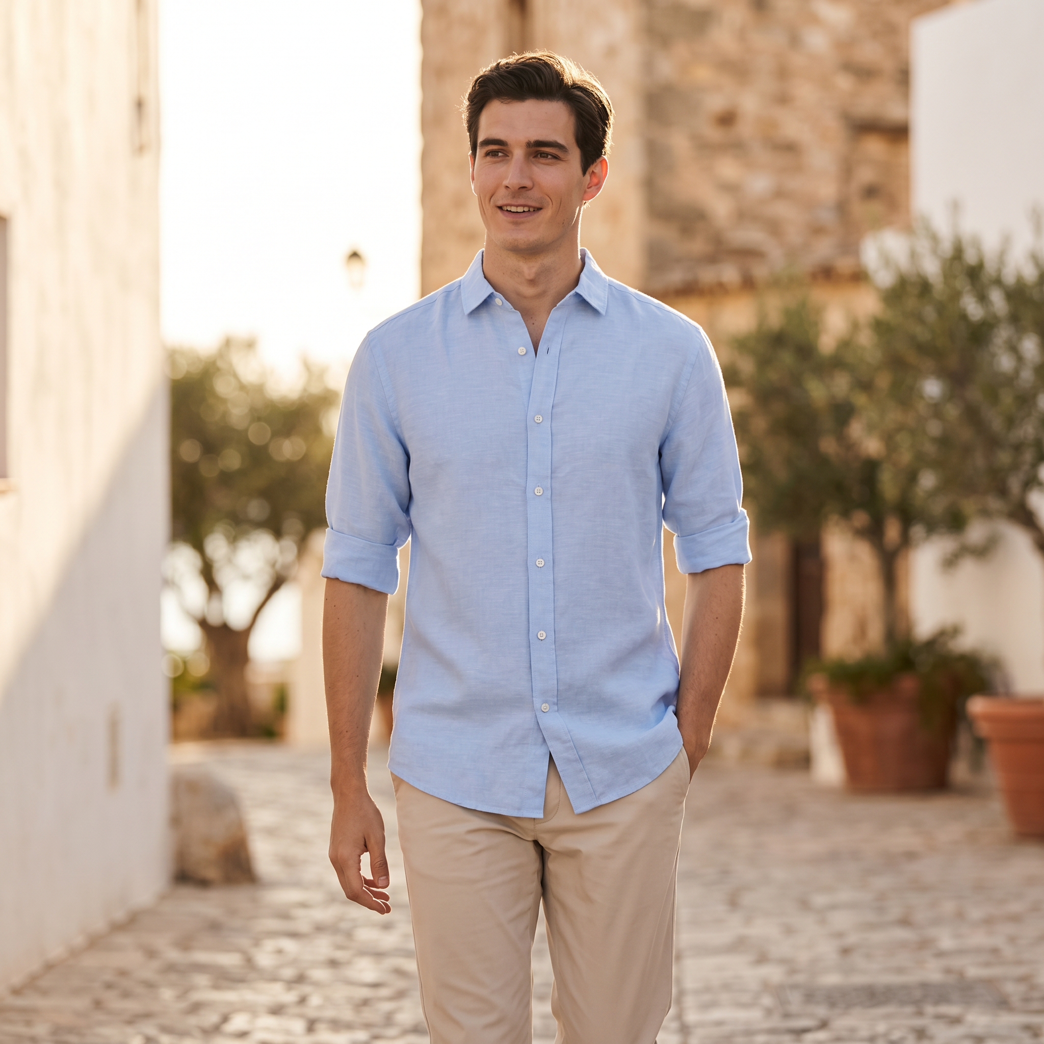 Herren Sommerhemd Leinenoptik Grün 29