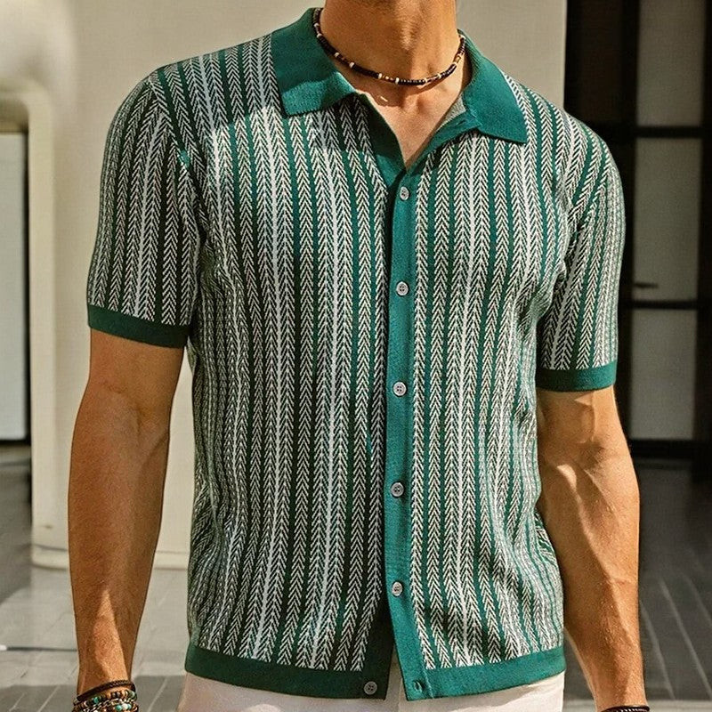 Strickhemd Blau mit vertikalen Streifen 3