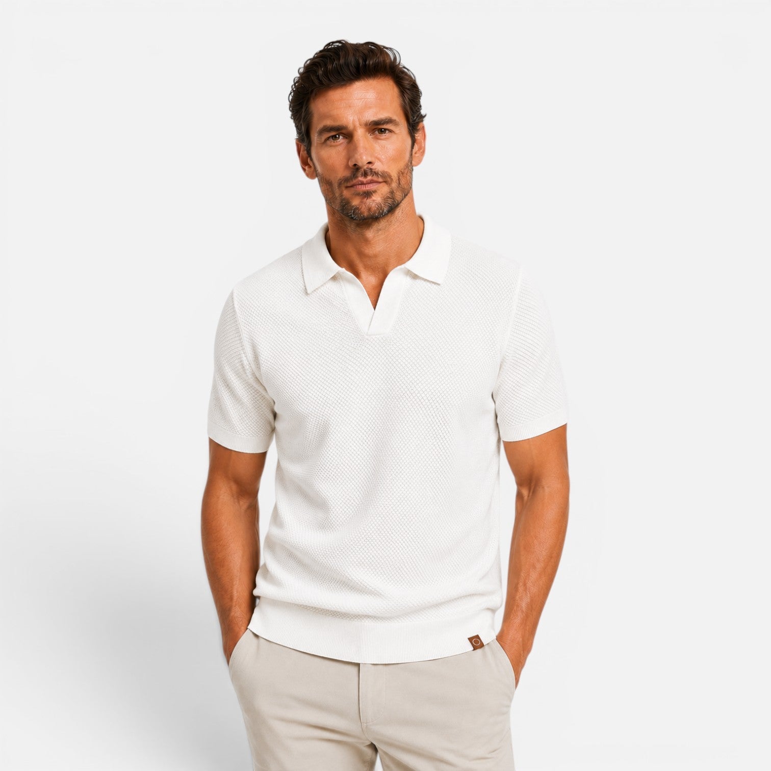 Herren Strickpolo Weiß