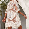 Kimono Strandkleid Weiß, Bestickte Blumen, Sommer, Damen