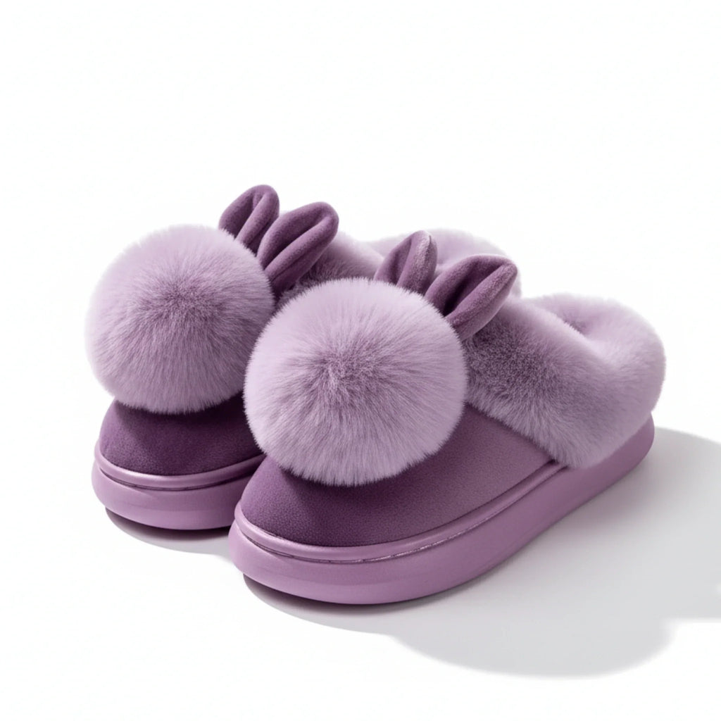 Kuschelige Hasenpantoffeln in Lila für Damen