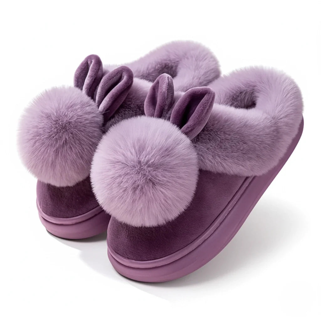 Kuschelige Hasenpantoffeln in Lila für Damen 10