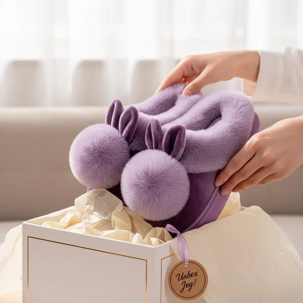 Kuschelige Hasenpantoffeln in Lila für Damen 9