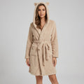 Kuscheliger Bademantel Beige mit Kapuze und Bärenohren