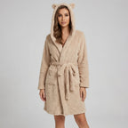 Kuscheliger Bademantel Beige mit Kapuze und Bärenohren