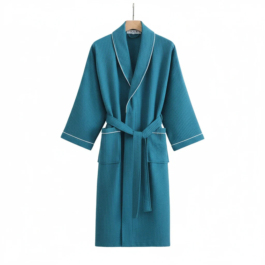 Bademantel Blau mit Waffelstruktur 4
