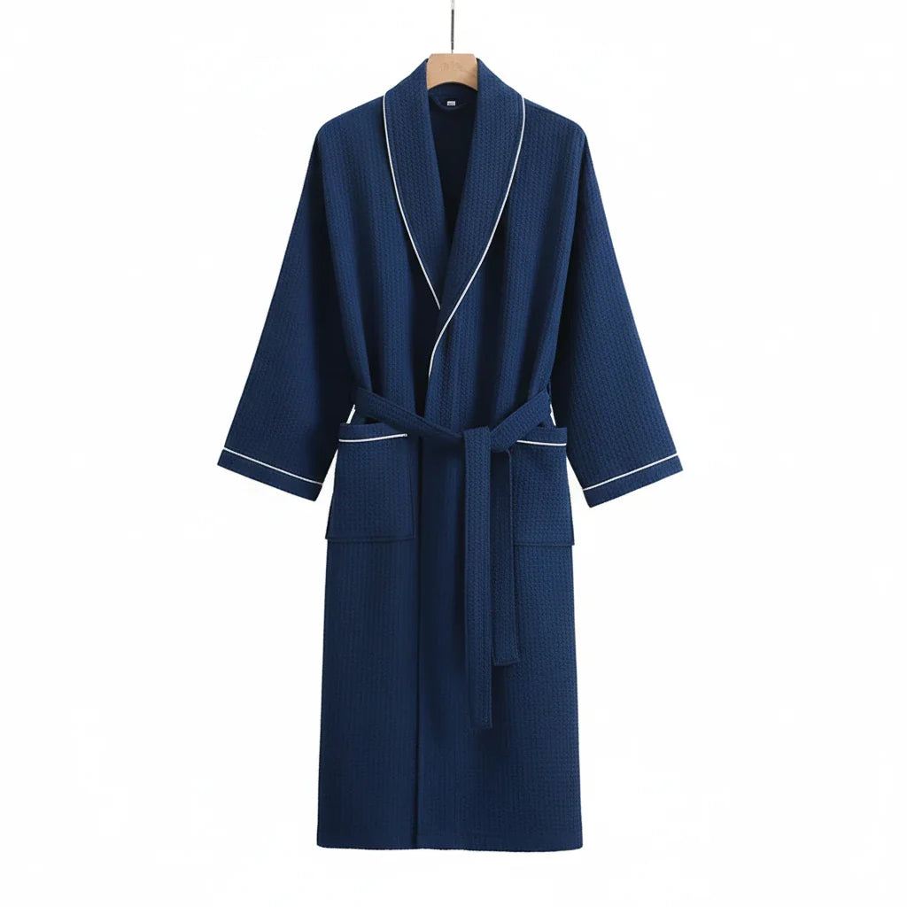 Bademantel Blau mit Waffelstruktur 6