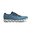 On Running Cloud 5 in Niagara Blau und Schwarz, atmungsaktiver Sneaker.