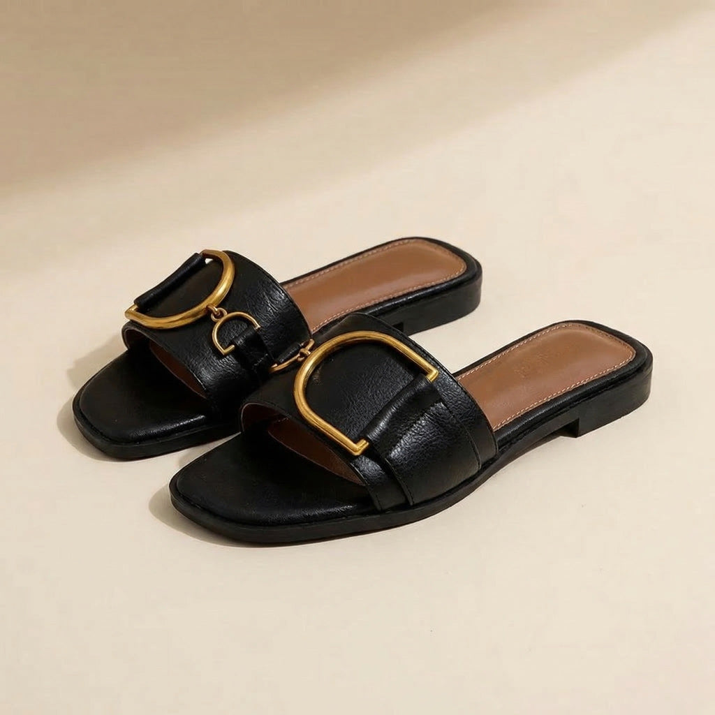 Damen Quadrat Zehen Rutsch-Sandalen mit Metallakzent für den Sommer. 2
