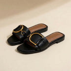 Damen Quadrat Zehen Rutsch-Sandalen mit Metallakzent für den Sommer. 2