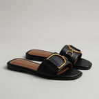 Damen Quadrat Zehen Rutsch-Sandalen mit Metallakzent für den Sommer. 3