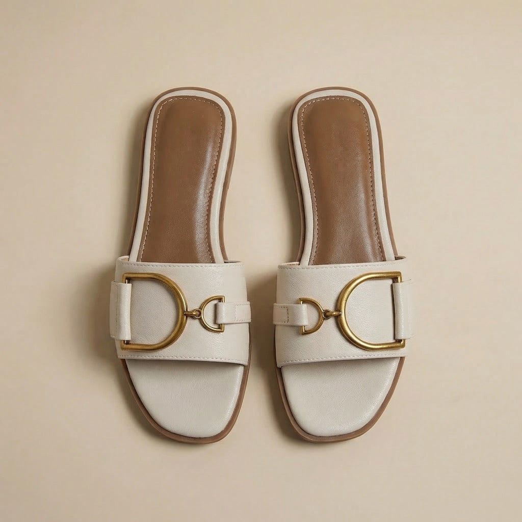 Damen Quadrat Zehen Rutsch-Sandalen mit Metallakzent für den Sommer. 6