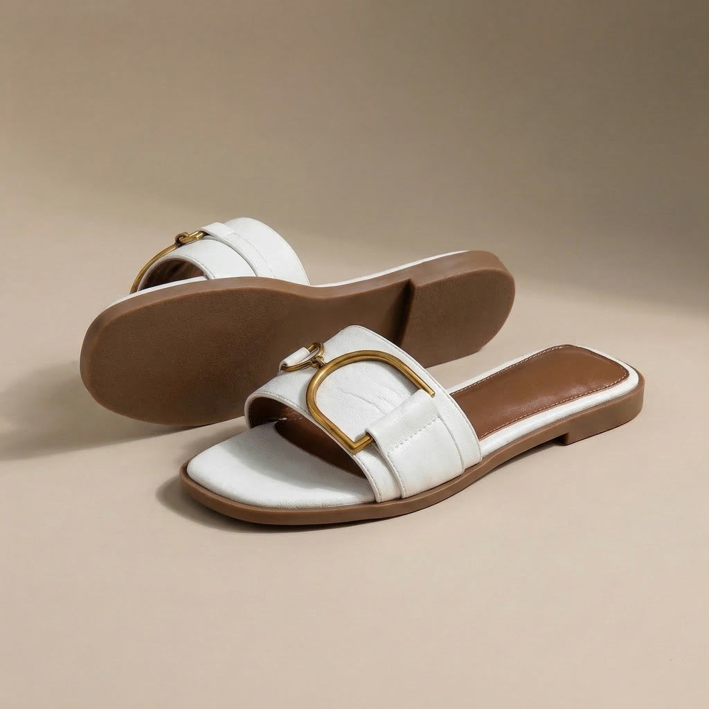 Damen Quadrat Zehen Rutsch-Sandalen mit Metallakzent für den Sommer. 9