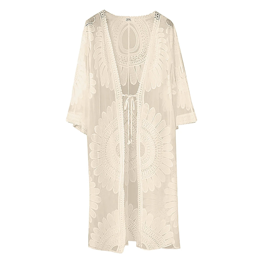 Strand Kimono mit Spitzenblumenmuster in Weiß 5