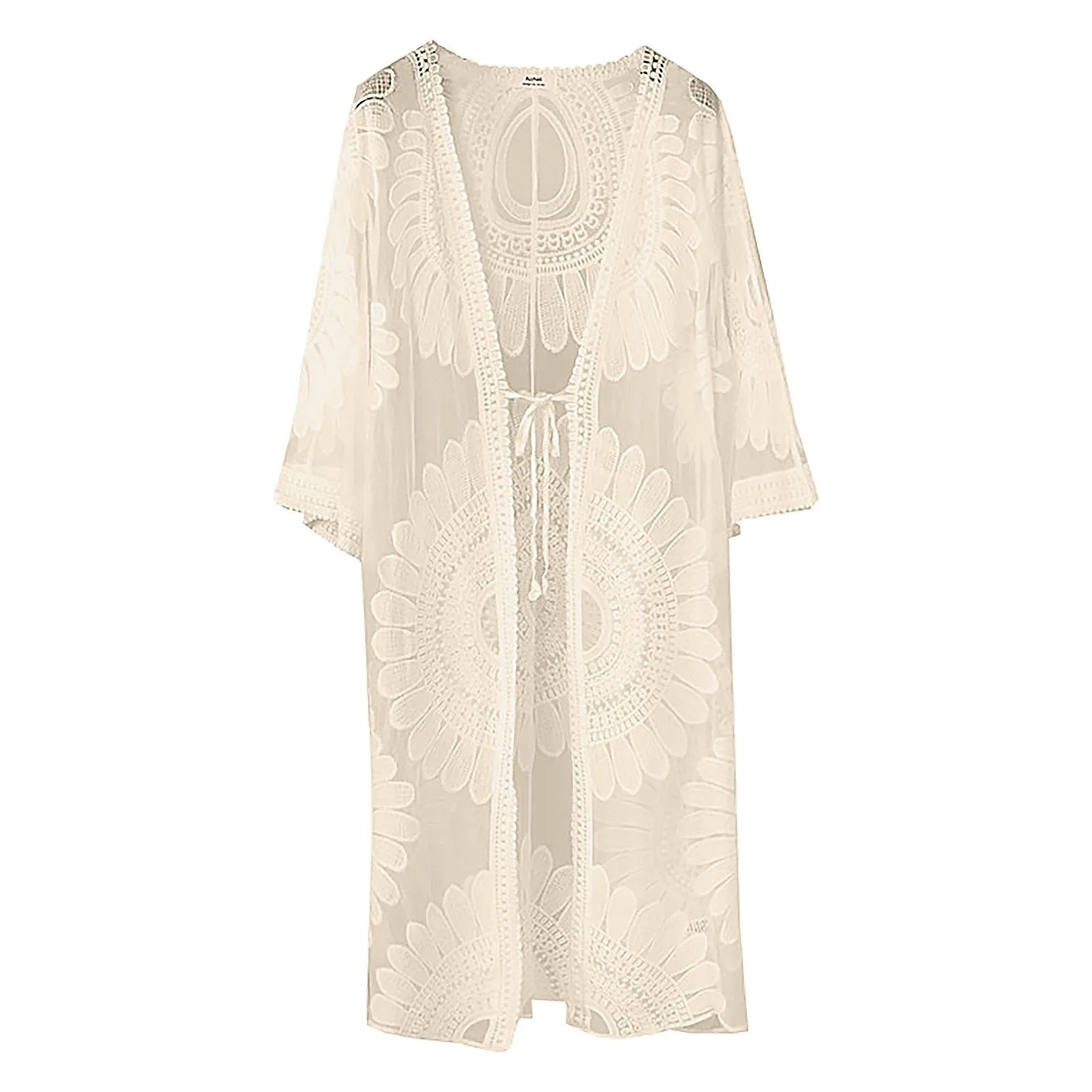 Strand Kimono mit Spitzenblumenmuster in Weiß 5