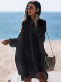 Strandkleid Damen Schwarz, Beige, Weiß, Langarm