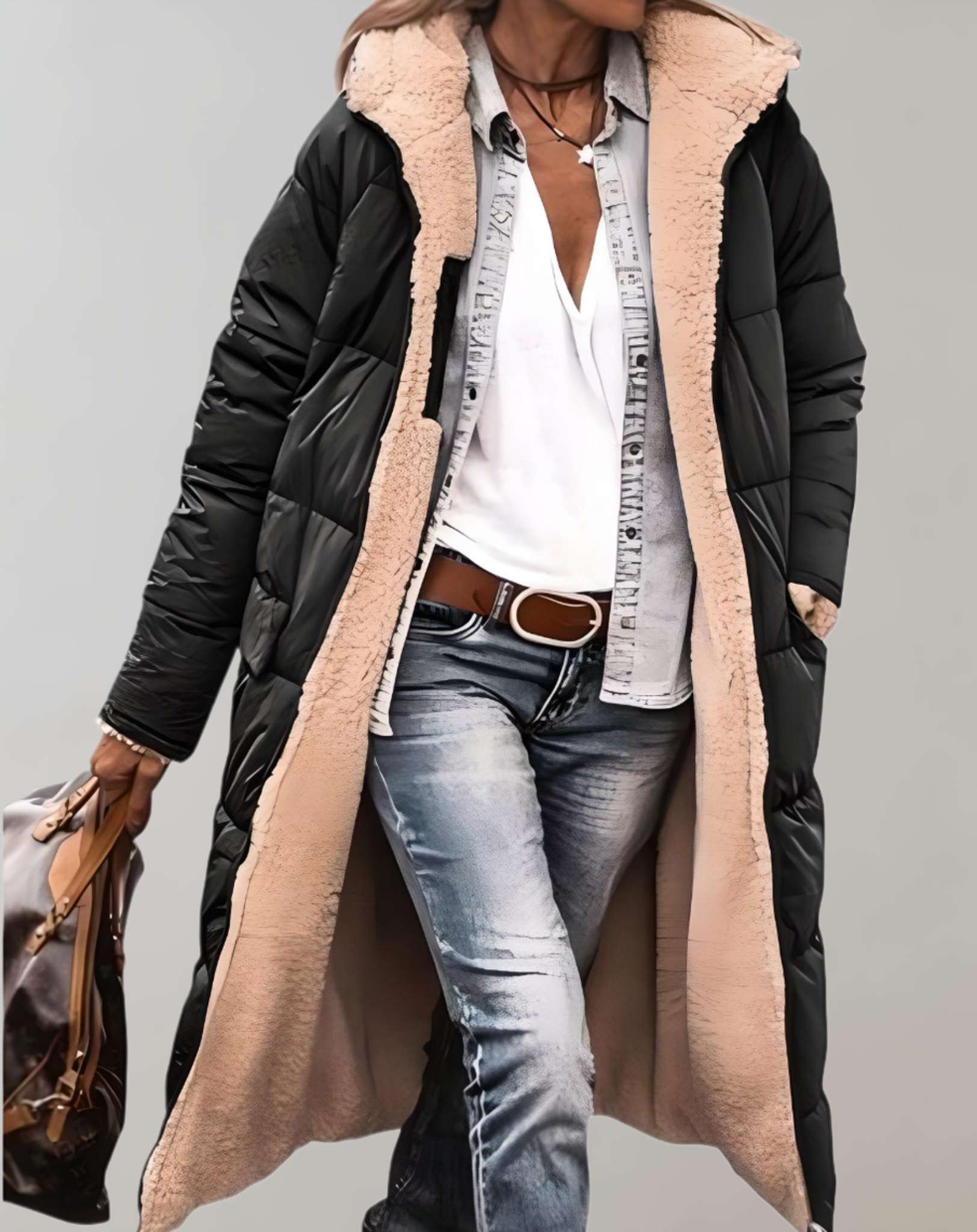 Pekiclub Damen Wintermantel mit Kapuze und Fleece-Futter