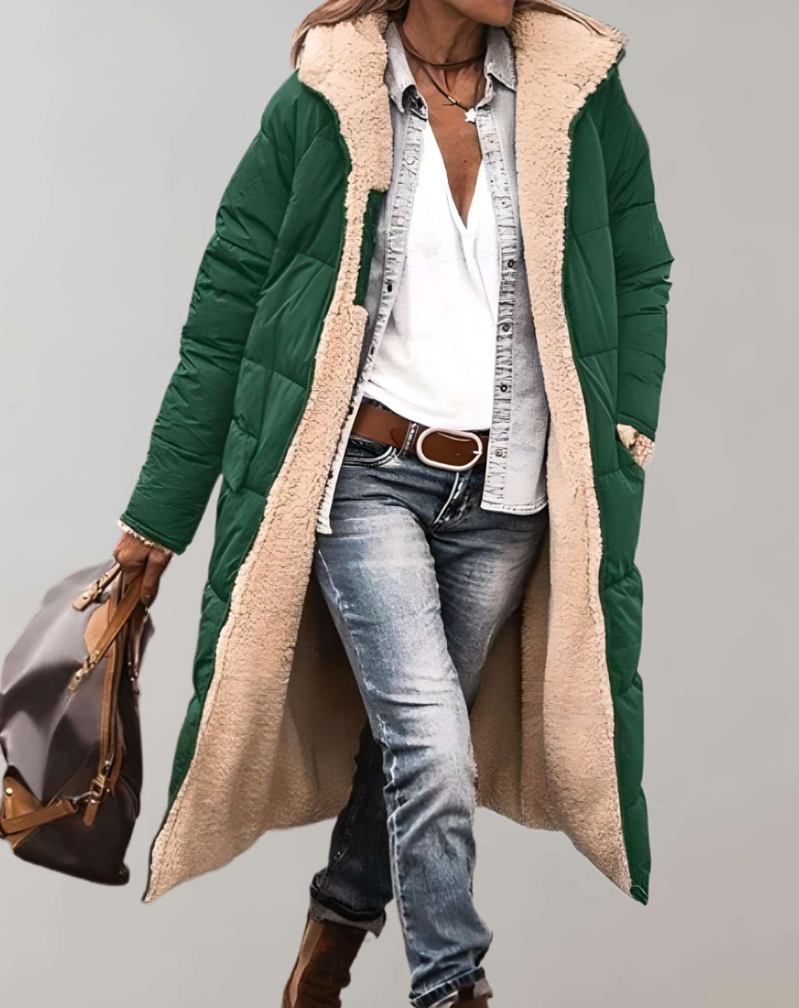 Pekiclub Damen Wintermantel mit Kapuze und Fleece-Futter