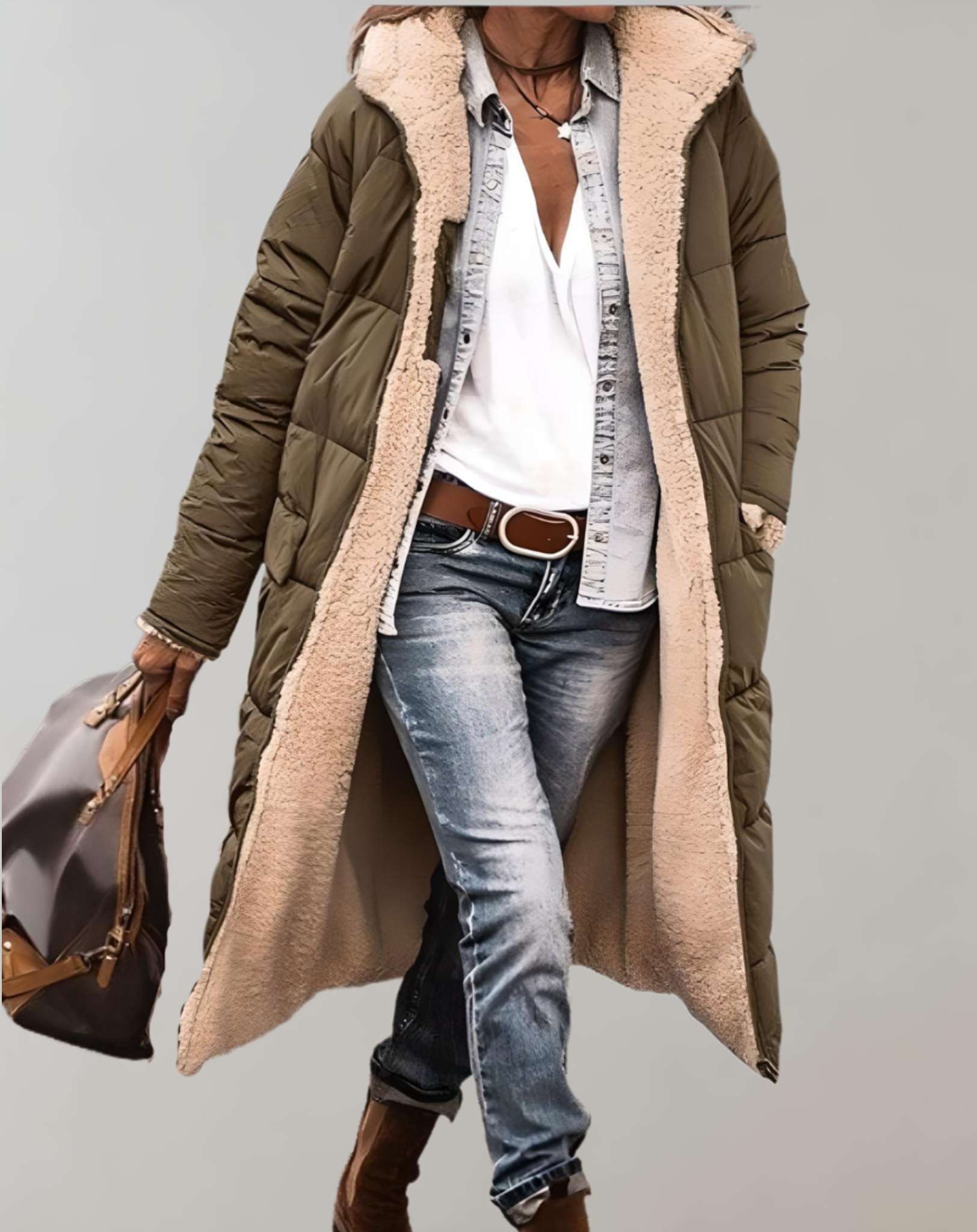 Pekiclub Damen Wintermantel mit Kapuze und Fleece-Futter
