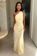 Marke Abendkleid Asymmetrisch mit Schlitz und Satin — Main Image