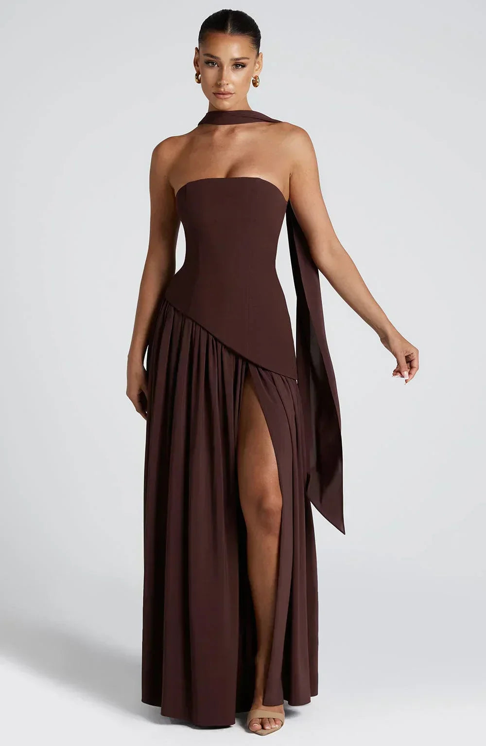 Marke Abendkleid Asymmetrisch Schulterfrei Eleganz — Main Image