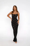 Marke Spitzen-Maxikleid Figurbetont Elegant Schwarz — Main Image