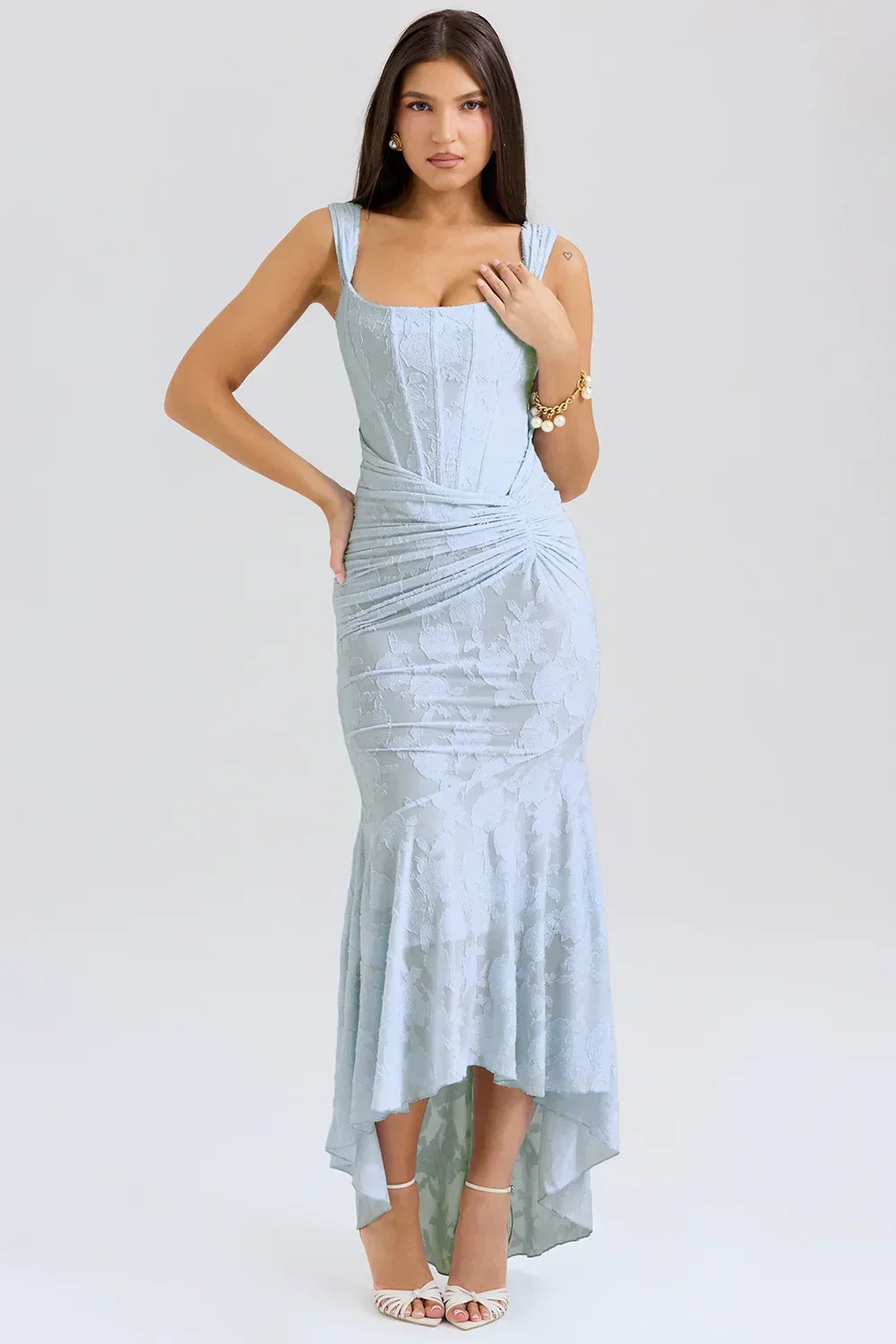 Marke Abendkleid mit Spitzen-Design und asymmetrischem Saum — Image 8