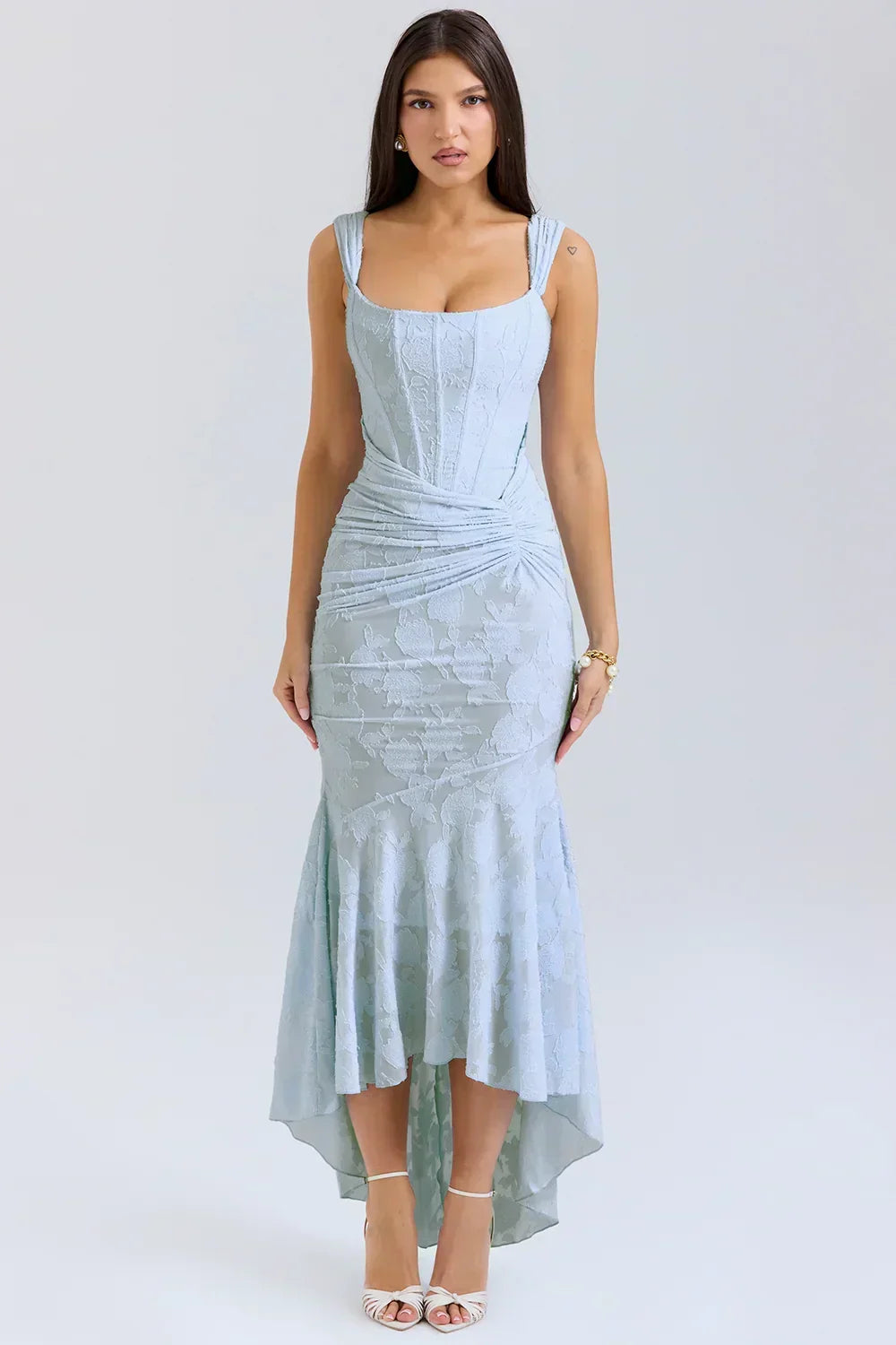 Marke Abendkleid mit Spitzen-Design und asymmetrischem Saum — Main Image
