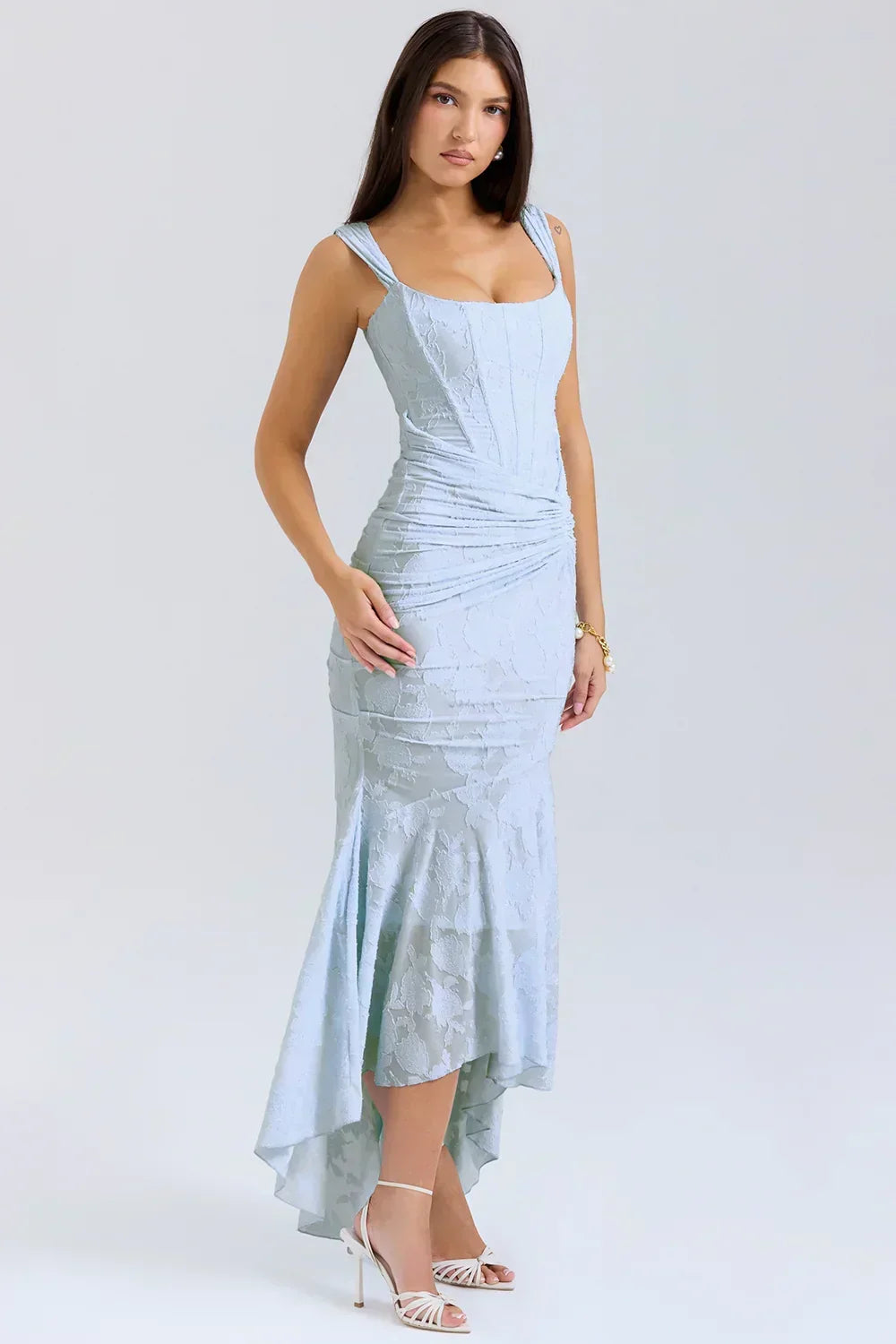 Marke Abendkleid mit Spitzen-Design und asymmetrischem Saum — Image 11