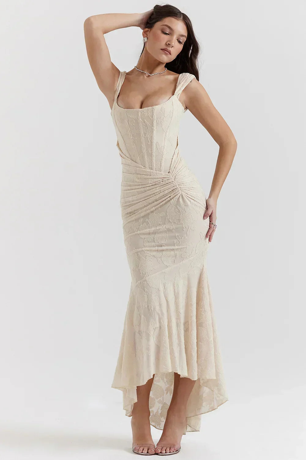 Marke Abendkleid mit Spitzen-Design und asymmetrischem Saum — Image 25