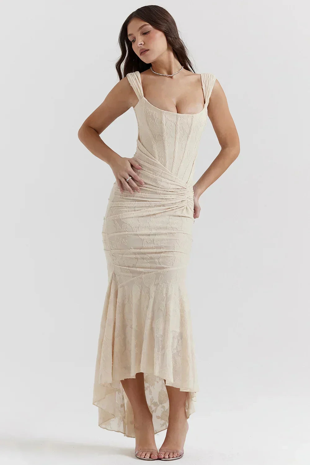 Marke Abendkleid mit Spitzen-Design und asymmetrischem Saum — Image 16