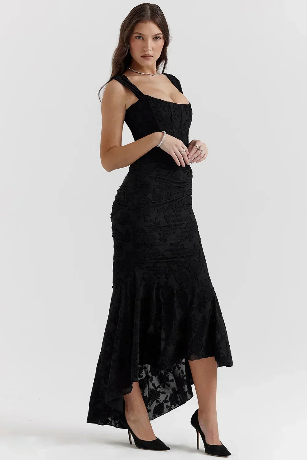 Marke Abendkleid mit Spitzen-Design und asymmetrischem Saum — Image 2