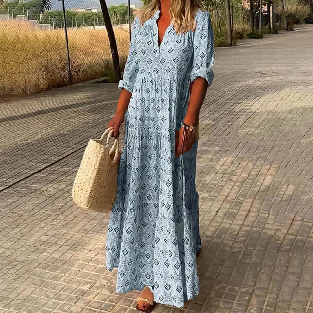 Marke Maxikleid Damen mit V-Ausschnitt und Muster, Sommerkleid — Main Image