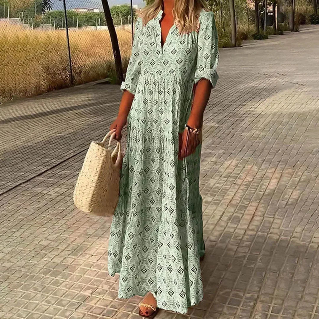 Marke Maxikleid Damen mit V-Ausschnitt und Muster, Sommerkleid — Image 3