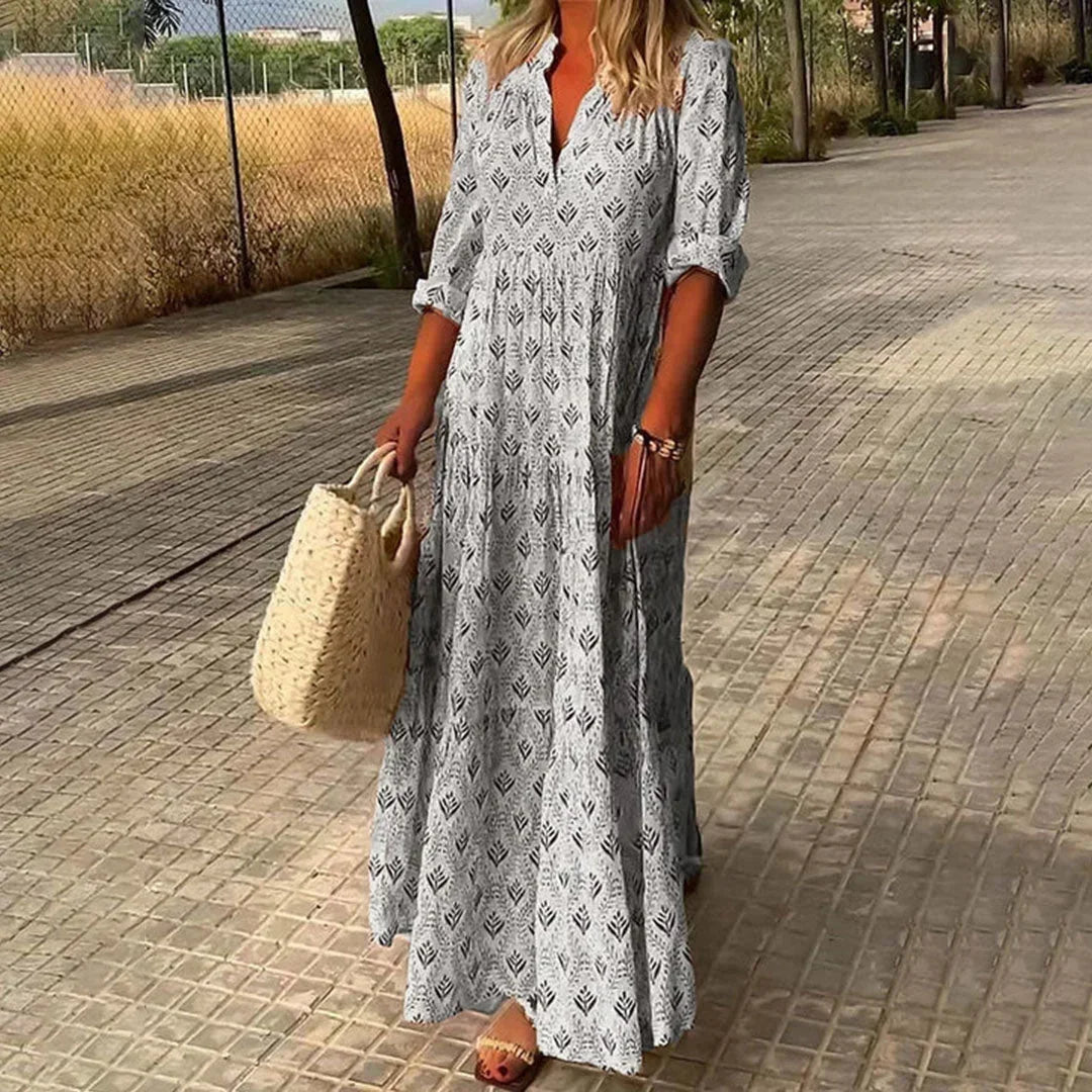 Marke Maxikleid Damen mit V-Ausschnitt und Muster, Sommerkleid — Image 2