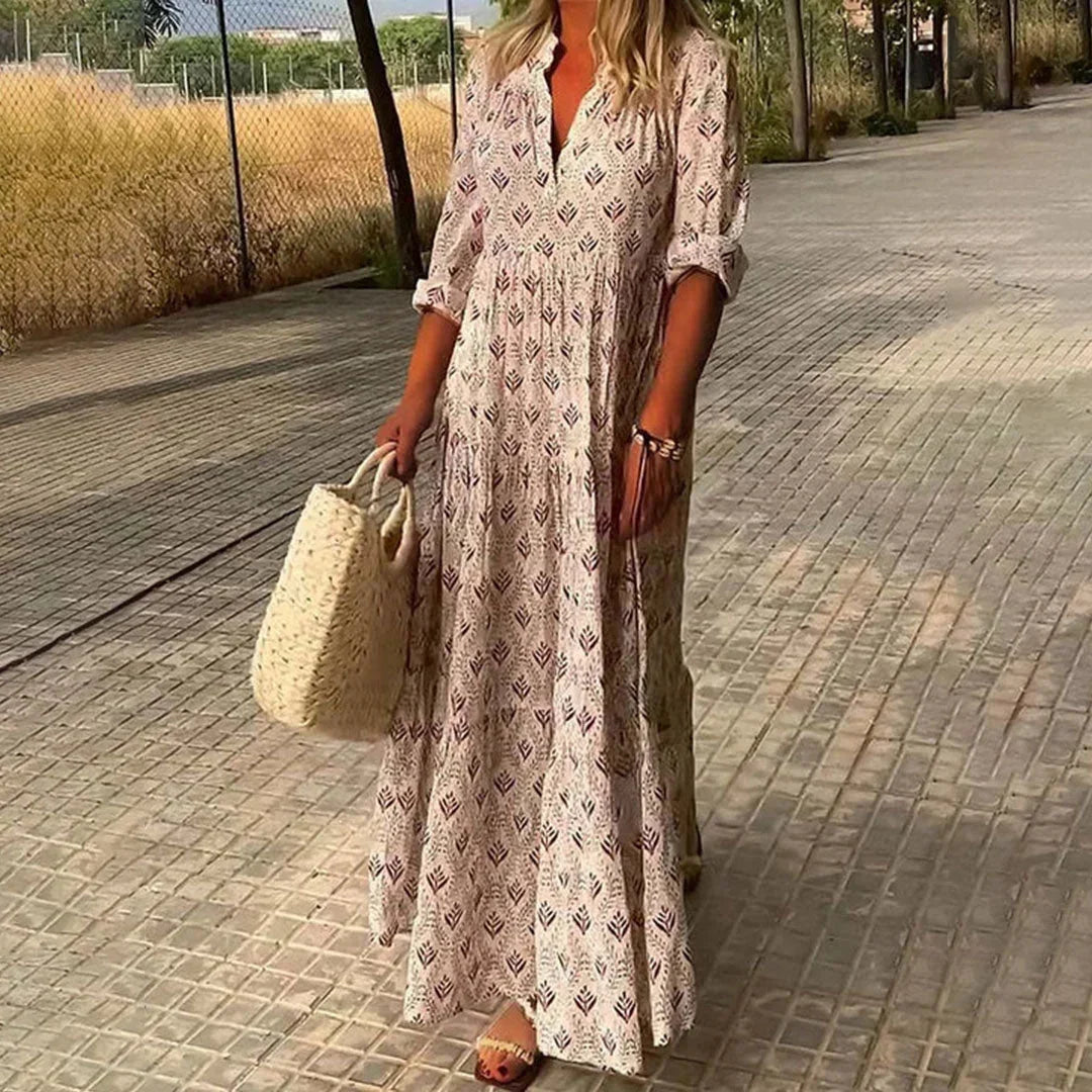 Marke Maxikleid Damen mit V-Ausschnitt und Muster, Sommerkleid — Image 4