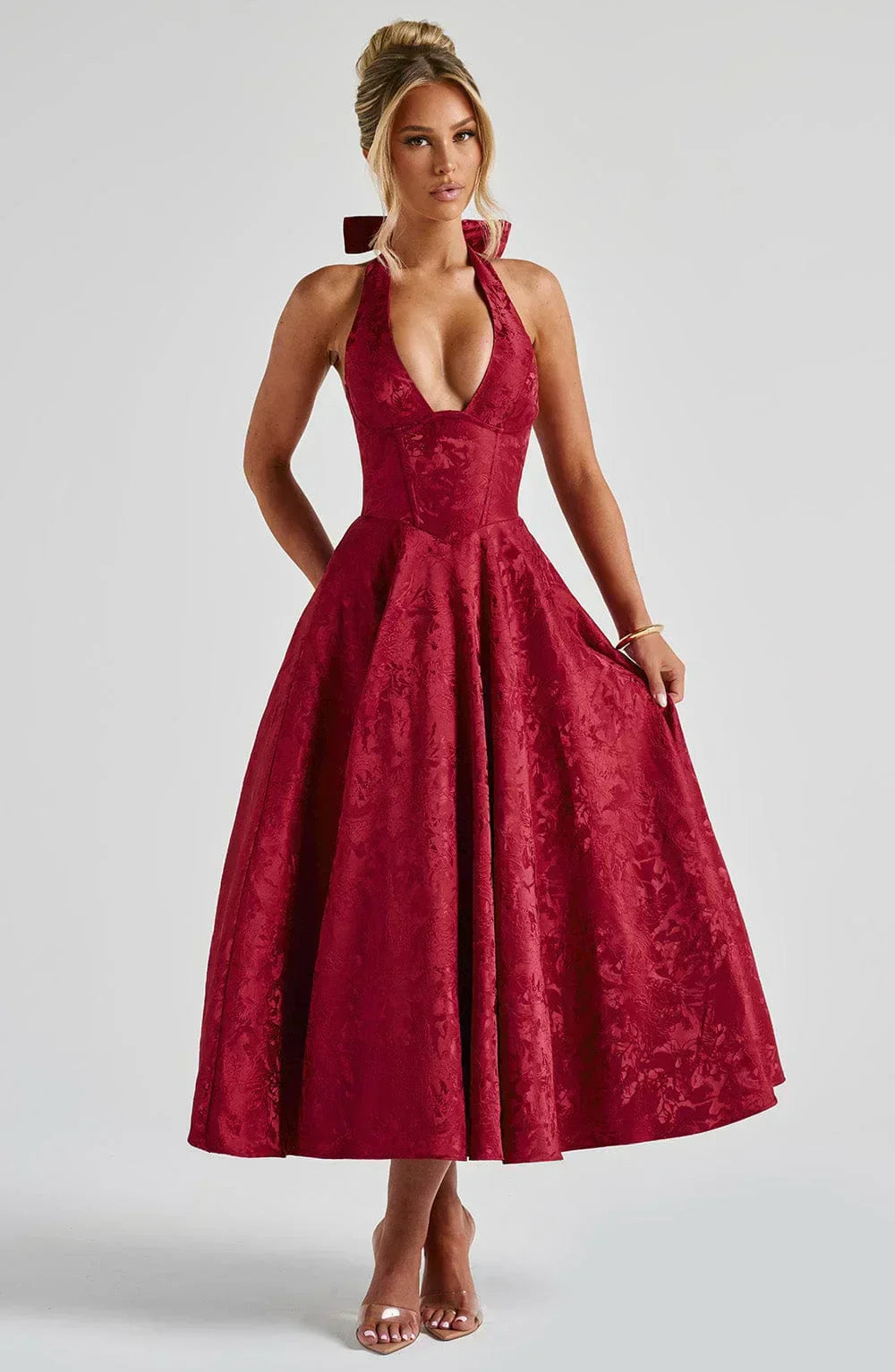 Marke Cocktailkleid mit Neckholder und floraler Spitze, Midi-Länge — Image 3