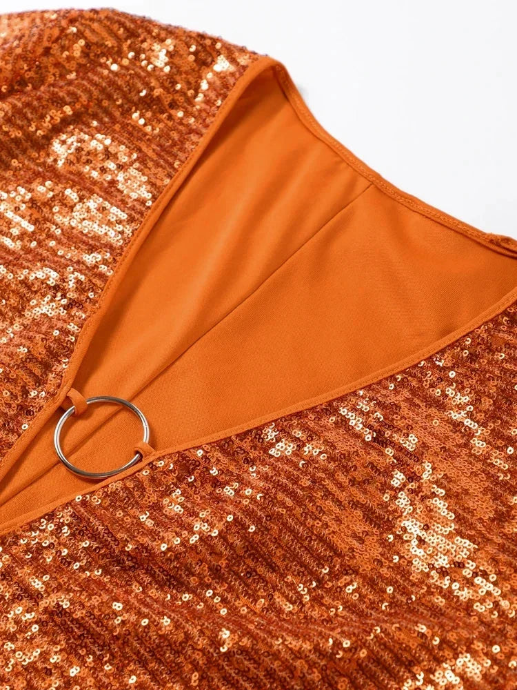 GlamourWear Pailletten-Kleid mit V-Ausschnitt und Glockenärmeln — Image 3